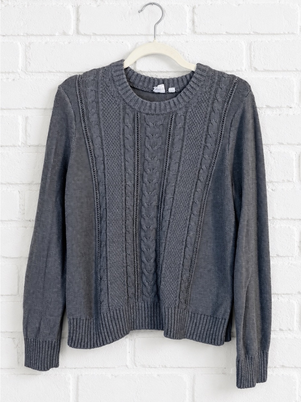 GAP 100% Cotton Cable Knit Crewneck Sweater Gray Blue Size M